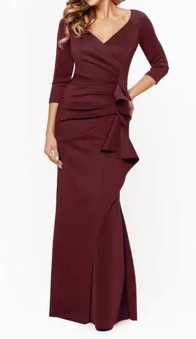 XScape | Long Sleeve Scuba Ruched Gown