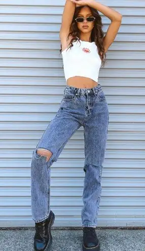 Princess Polly Intentions Straight Leg Knee Rip Denim Jeans Cotton size 8