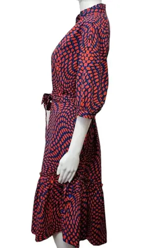 Scoop Red & Blue Geometric Assymetric Ruffle Midi Dress Size Medium