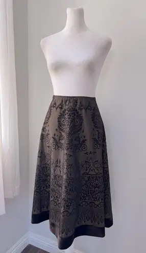 Metaphor Dark Brown Baroque Print Velvet Hem A-Line Midi Skirt
