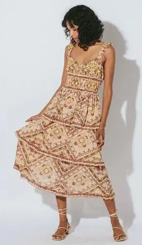 Cleobella Stella Ankle Midi Dress Geo Print Sz Large NWT Ruffled Tiers Feminine