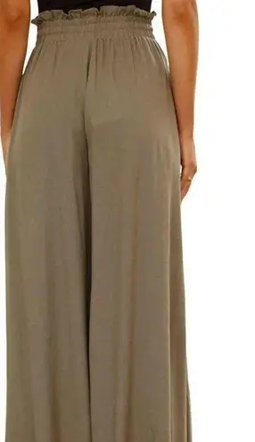 High Waist Wide Leg Palazzo Culottes Loose Pants Womens Small Olive Green Tan