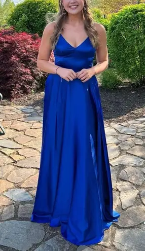 Macy's Royal Blue Satin Prom Dress  With Pockets