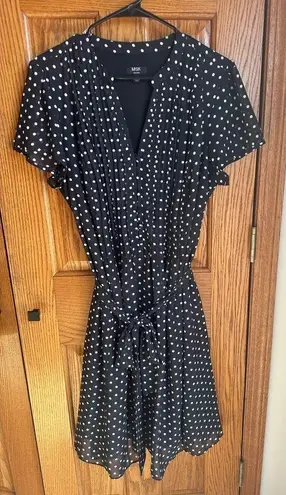 MSK Women 16W Polka Dot Chiffon Knee Length Dress Fit N Flare Black White