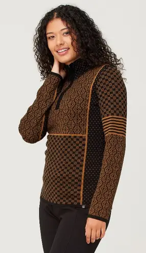 Krimson Klover Pow Zip Neck Merino Wool Sweater Pecan Nordic Jacquard Medium Tan