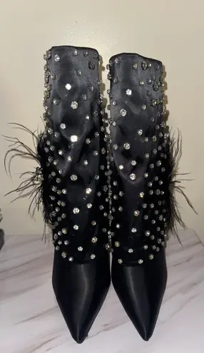 AZALEA WANG Blaise Rhinestone Black Stiletto Mid Calf Booties Size 9 Multi