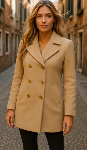 L.L. Bean Camel Wool Peacoat Classic Winter Jacket Preppy Classic Parisian City Tan Size 16P