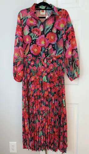 Farm Rio Garden Party Pleated Drop-Waist Maxi Dress, Size XS