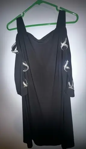 MSK Rhinestone Embellished Sleeve Black Dress Medium stretch