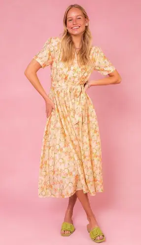 Ivy City Co faux wrap Lyra Midi Dress Yellow Floral Print Cottagecore size 2