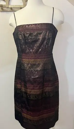 Vintage New York & Company Mixed Print Brocade Cocktail Party Dresss 10 Brown