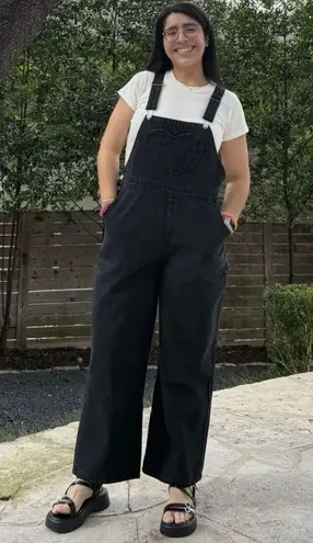 Brand New Shiny By Nature Size 3X Black Denim Overall Jeans Heart Chest Pocket