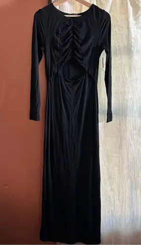 Sophie Rue Stella Ruched Jersey Maxi Dress Long Black Cutout Stretchy NWT Size M