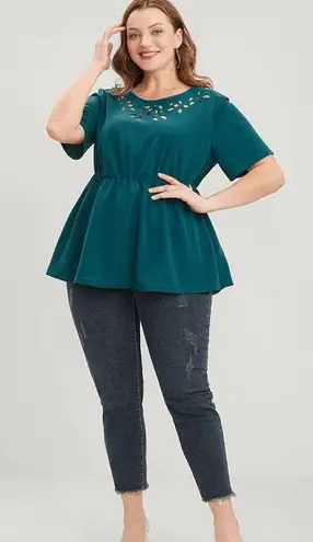 Bloomchic  Dark Green Round Neck Laser Cut Ruffles T-Shirt 22 24 3X NWT