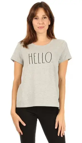 Rae Dunn Rae Dunn Womens Tee Size Medium Gray Hello Minimalist Top Short Sleeves