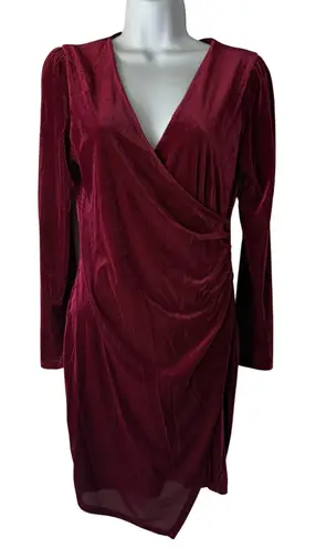 Chocolate Dress Womens Medium Red Velvet Long Sleeve Ruched Wrap Vampire Witchy Red