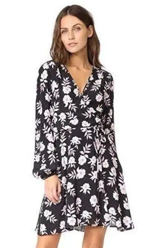 Yumi Kim Tucked Away Duchess Wrap Dress Black Pink Floral Women XS Long Sleeves