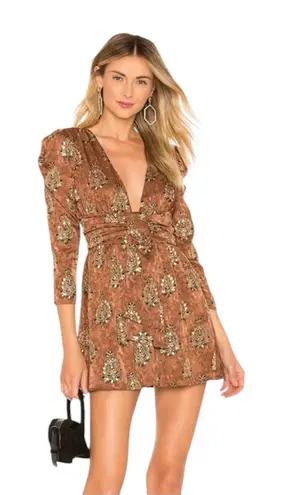 Majorelle Revolve Violeta Mini Dress Arabian Copper Gold Floral Long Sleeve XS