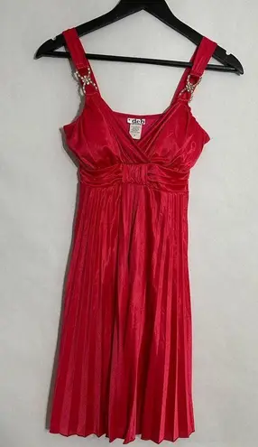 Deb Shops Deb Red Pleated Rhinestone Strap Cocktail Dress Vintage Y2K Size Small Party