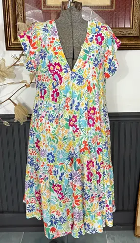 Uncle Frank Multicolor Floral V Neck Tiered Mini Sundress ~ Size Large ๐งก๐ - Image 1