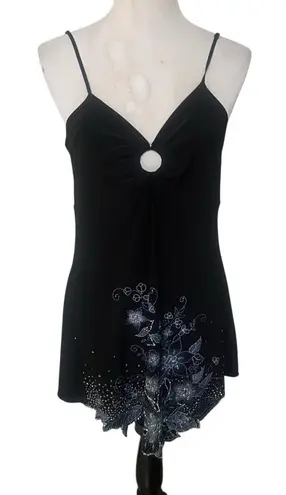 Libian USA Y2K Whimsygoth Sparkly Floral Print Mini Dress Black Size Large Fairy