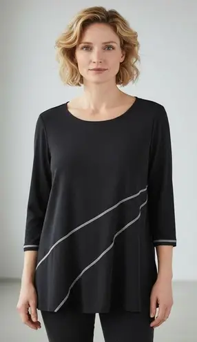Clara Sun Woo Black Asymmetrical Seam Tunic Top Size XL