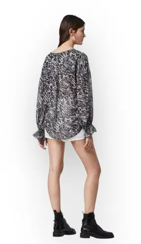 ALLSAINTS new ✽ Penny Ambient Chiffon Surplice Top ✽ Pale Grey Leopard Print ✽ S