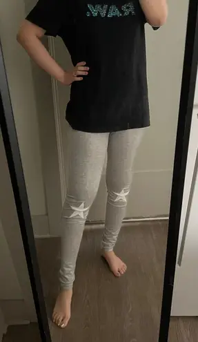 English Rose metallic star leggings gray