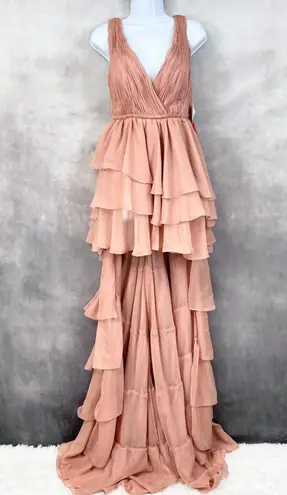 Mac Duggal Ienna For Tiered Gown Womens 4 Ruffled High Low Bodysuit Fairy Rose