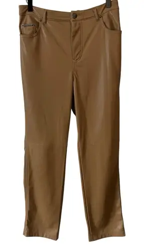 Elie Tahari Women’s Vegan Leather Straight Leg Pants Desert Brown BUTTERY SOFT