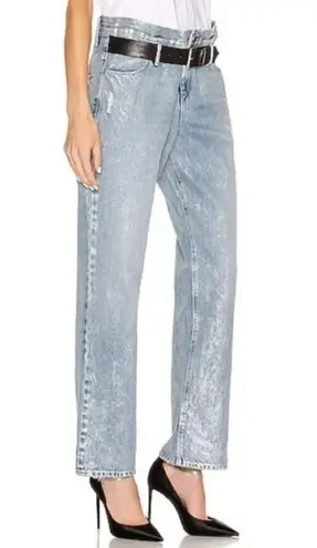 NWT RtA Dexter Belted Baggy Jeans in Sun Blue Size MEDIUM Metallic Coated Denim