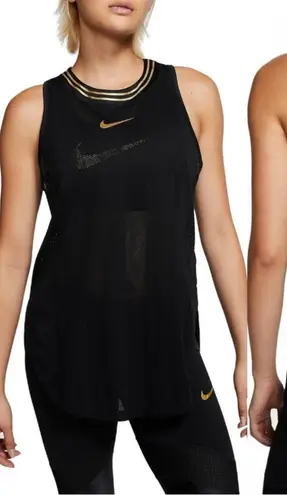 Nike  Running Glam Dri Fit Black & Gold Mesh Tank Top Size Medium