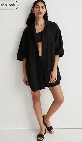 Madewell  Crinkle Cotton Gauze Swim Cover-Up Mini Shirt Dress Black XXS NJ976 New