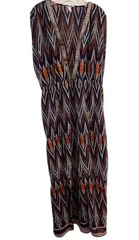 Violet Sky Women's Beach Cover Up L Multicolor Geometric Embroidered Trim Blue Size L