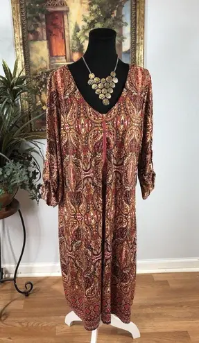 Tacera Women’s Dress Size 1X Boho Paisley Print Midi Dress 3/4 Tab Sleeve