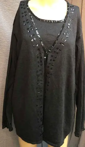 Victoria Jones Black Long Sleeves Sequin Details Embellished Top 2x