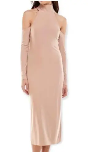 WAYF Twin Flame Nude Cold Shoulder High Neck Midi Dress Large NEW