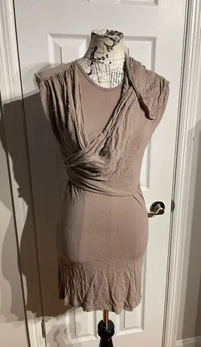 Uniqlo Costello Tagliapietra Vintage Duster Kimono Oversized Blouse Slip Fit Bodice Pencil Shift Sheath pullover Jersey Bodycon club date coquette cottage Vest Taupe y2k wrap Versatile silent fashion designer luxury cardigan dress  Rare   3 in 1