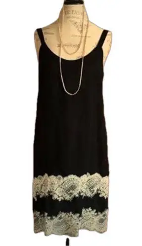 Bobeau Black With Cream Lace Trim Slip Mini Dress Size Small