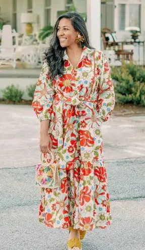 Victoria Dunn Folly Flounced Floral Print long sleeve Women's Dress size XS White