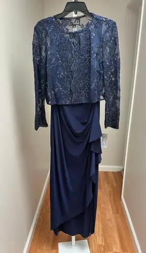 Alex Evenings NEW NWT Maxi Dress with Embroidered Bolero size 10 Navy