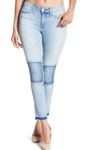HUDSON Suzzi Midrise AKL Skinny Jeans Patchwork Knees Released Raw Hem Women 27 Blue
