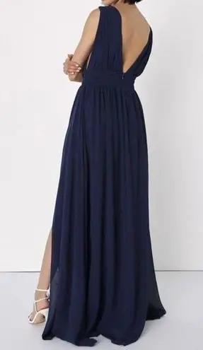 Lulu's Heavenly Hues Elegant Navy Blue Sleeveless Maxi Dress Slit Size Small