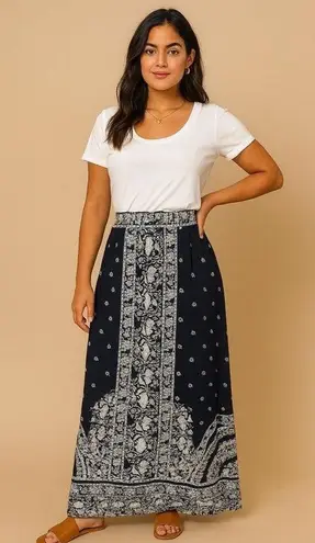 Metrowear Floral Elastic Waist Midi Skirt With Silver Bling PXL Womens Blue Size undefined