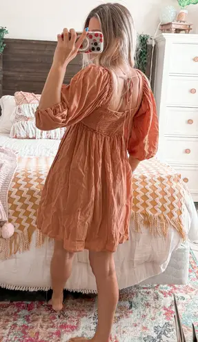 Listicle Brown Balloon Sleeve Mini Dress 