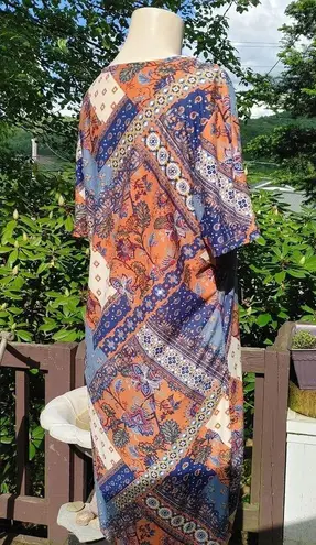 Bobby Brooks Dress XL Knee High Patchwork Boho Paisley Peasant Stretchy Soft