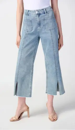 Joseph Ribkoff NWT Vintage Blue Rhinestone Seam Slit Hem Frayed Culotte Jeans 14