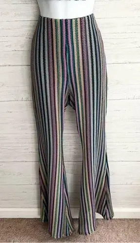 PRIMI Striped Multi color Two Piece Crop Tube Top and High Waisted Flare Pants