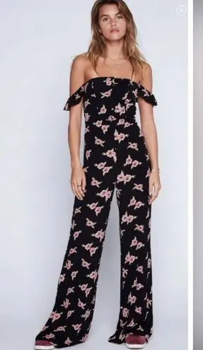 Flynn Skye x Urban Outfitters Bardot Black Floral Button-Down Jumpsuit Size S