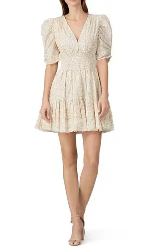 Cleobella Sadie Mini Dress Puffy Sleeves V-Neck Ditzy Floral Print All Over sz M